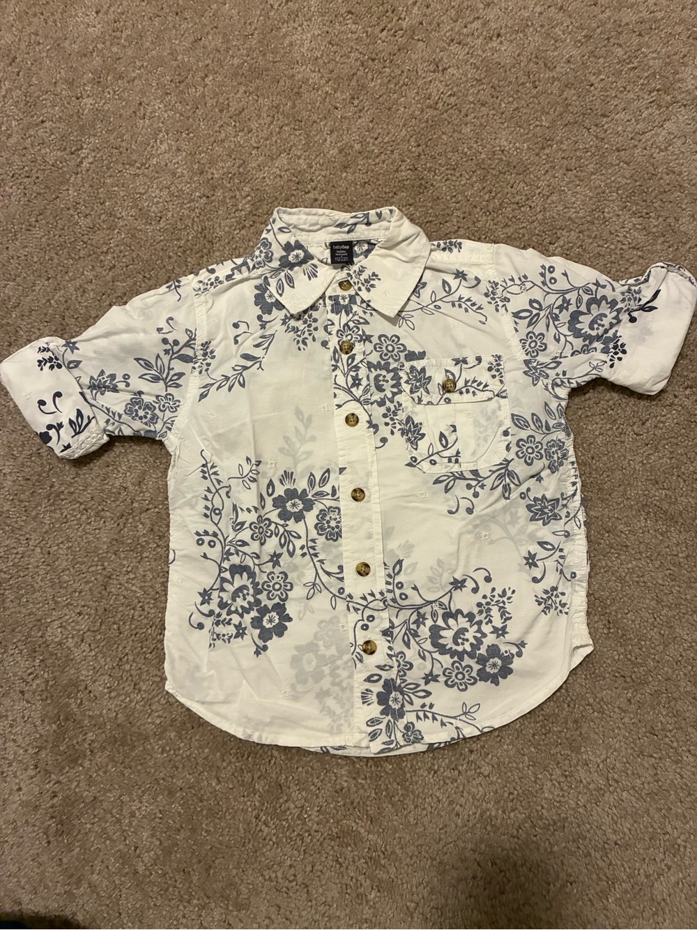 Gap Girls White Floral Button-Up Shirt with Embroidery